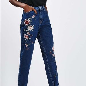 Topshop MOTO PETITE Embroidered Mom Jeans